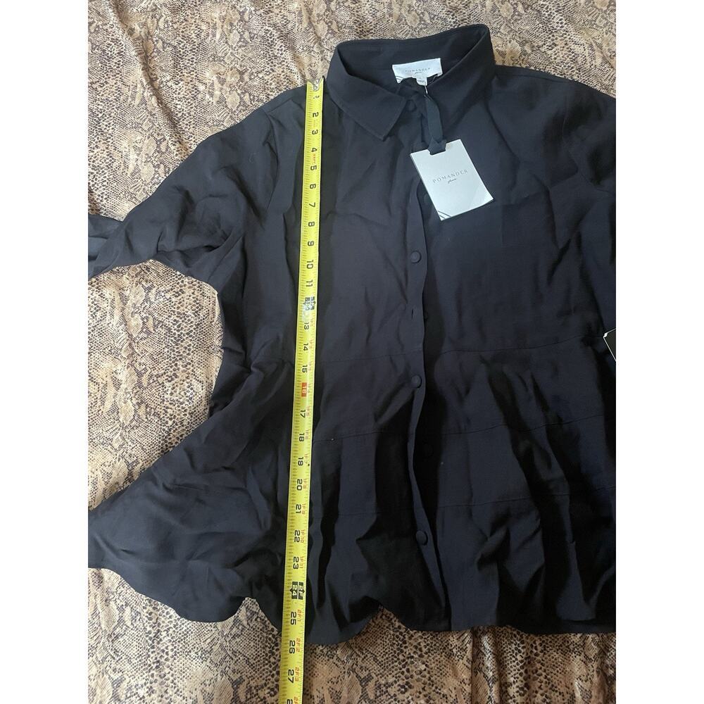 NWT Pomander Place Black Ashlen Blouse Collar Front Placket Tiered Size Large - Picture 6 of 6